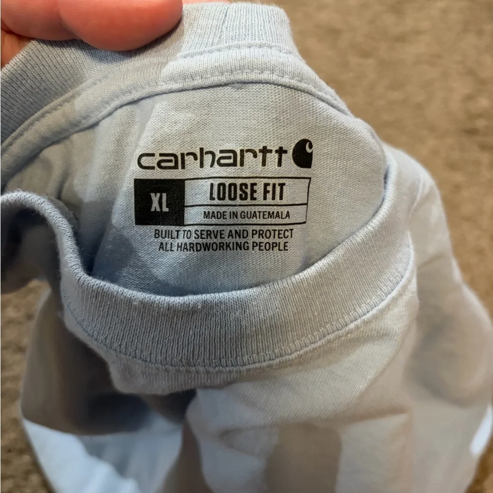 Carhartt Mens XL Long Sleeve Tee Shirt Loose Fit Light Blue w/ Logo Sleeve - Picture 2 of 7
